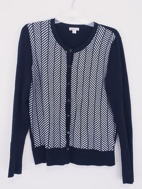 Merona Black White Diamond Print Cardigan Sweater Herringbone Large
